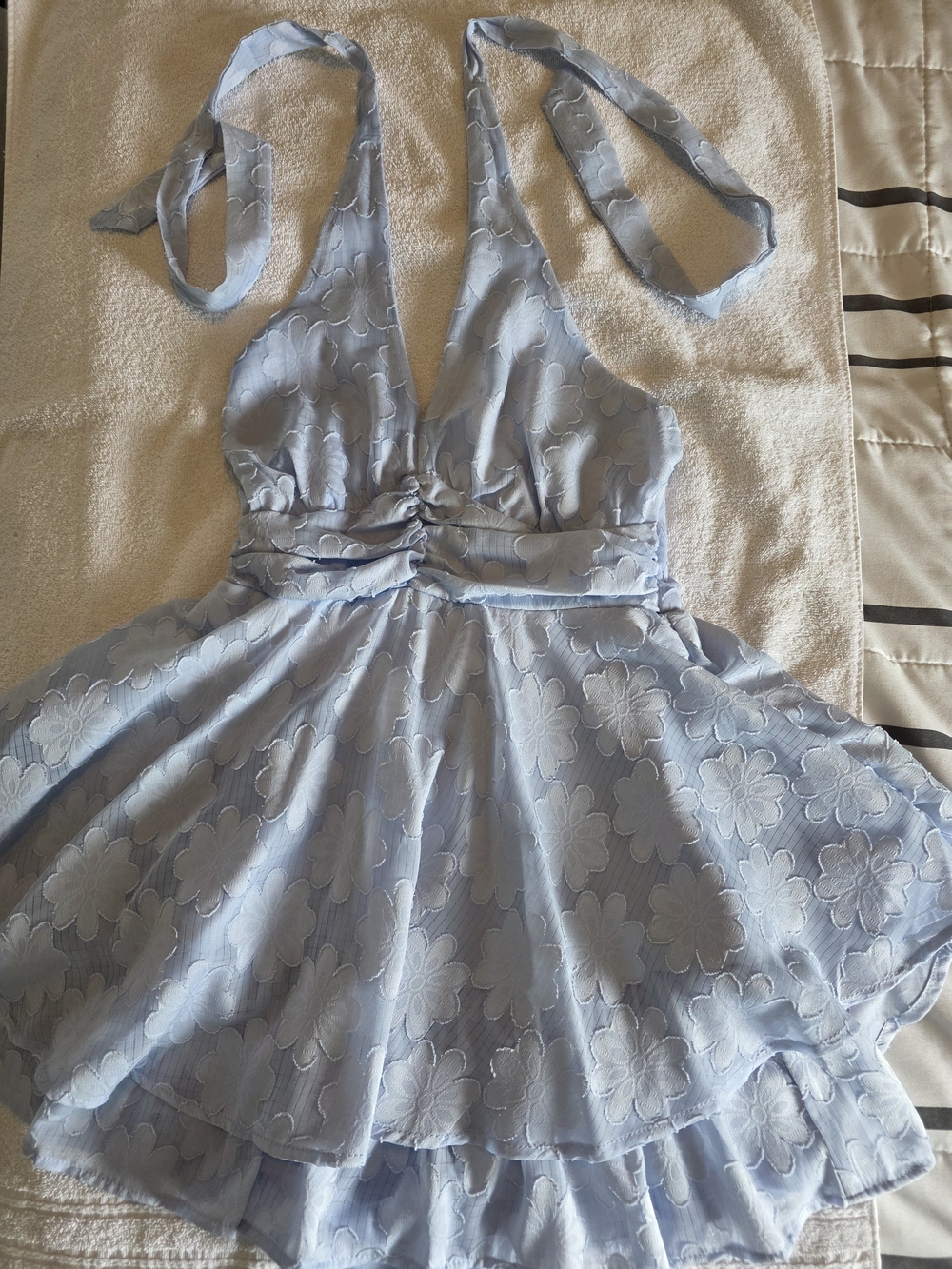 Light Blue Floral Halter Romper